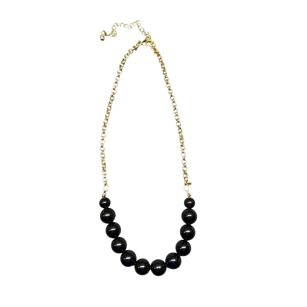 Gold Tone Black Bead Choker Necklace Women's Fashion Jewelry Adjustable‎ Clasp